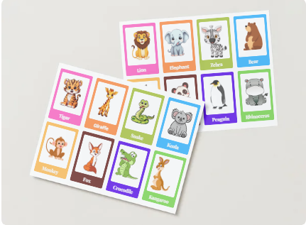 Colorful Animals Kids Flashcard
