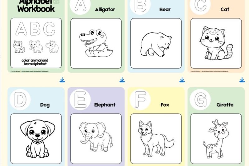 ABC Animal Coloring Worksheet for Kids  – Learn Alphabets with Animals