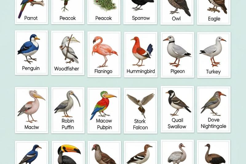 Free Printable flashcards Birds Name- Fun Interactive Learning