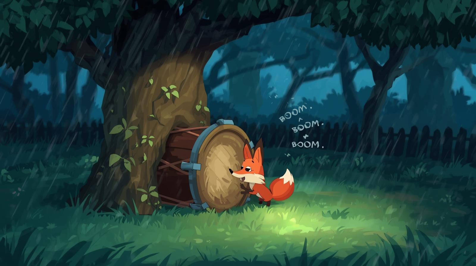 Fox and Drum Illustration
