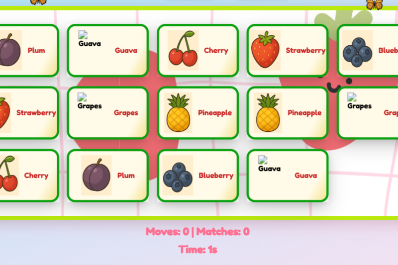 Game for Kids – Fruits Names Memory Match Game