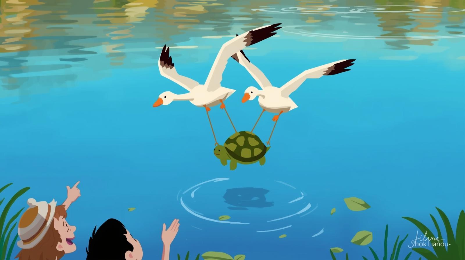 Tortoise and Geese illustration