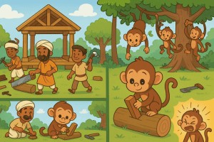 Story for kids :🐒 The Curious Monkey and the Wedge 6 The Curious Monkey and the Wedge thum