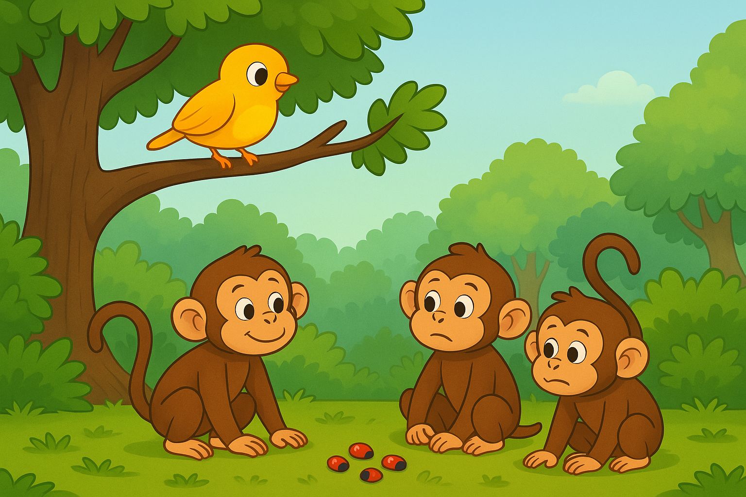 Little Bird Story for Kids - Little bird giving advice to monkeys