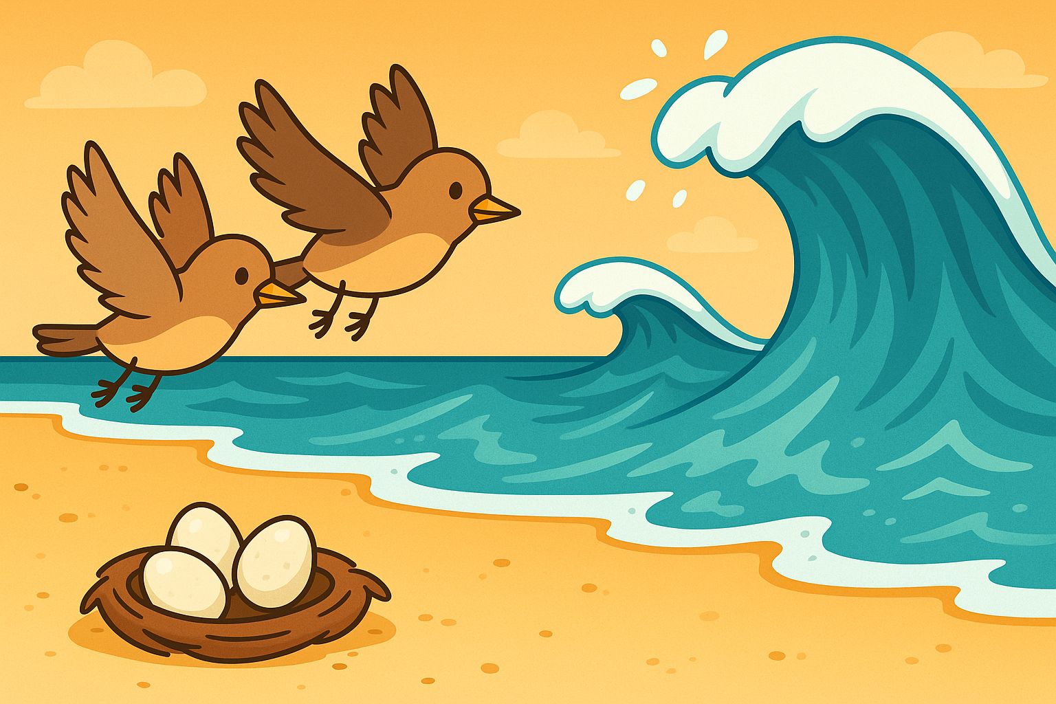 Birds and the Sea Story for Kids - birds flew away to find food