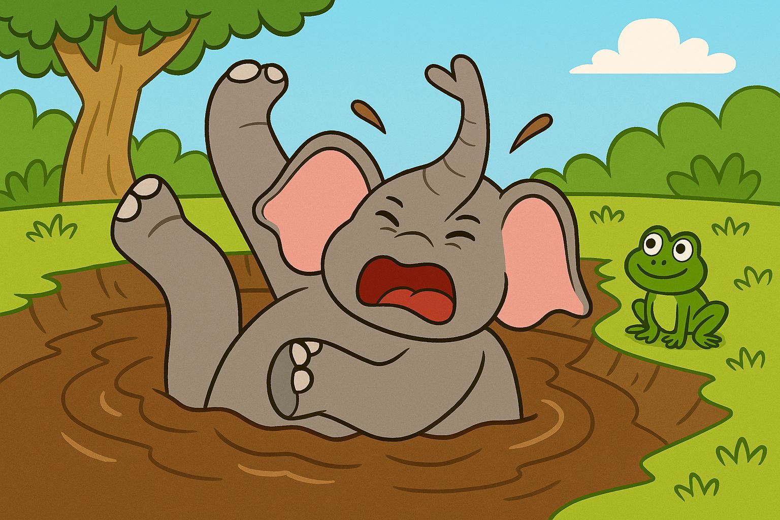 Elephant fell into a muddy pit