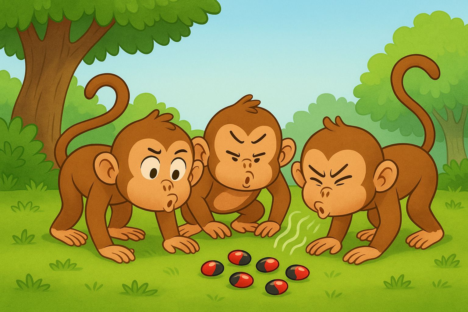 Little Bird Story for Kids - Monkeys blowing on gunja seeds thinking they are embers