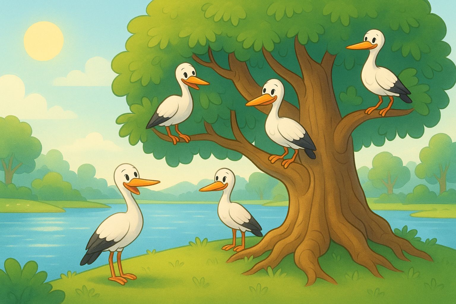 Storks living on a banyan tree