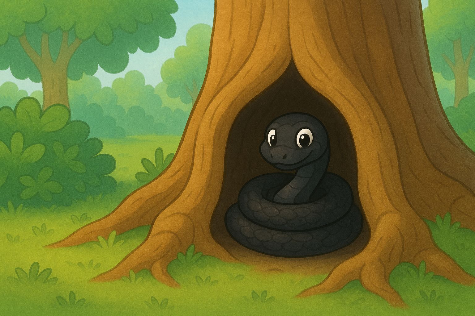 Black snake inside the hollow tree